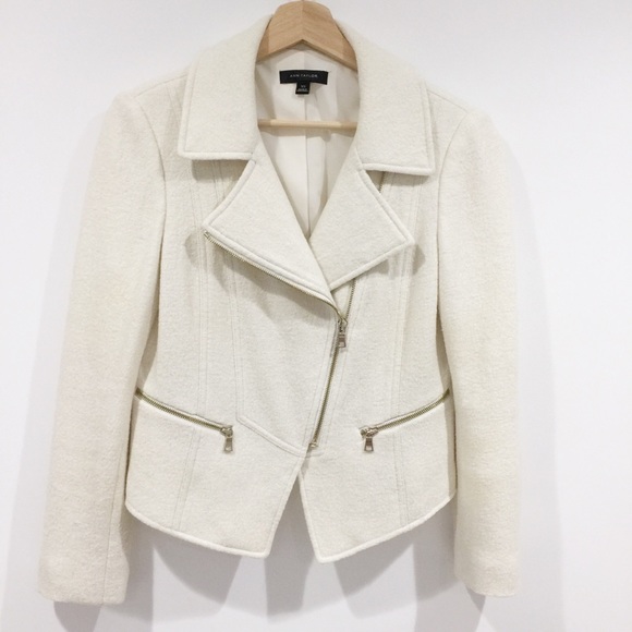 Ann Taylor Jackets & Blazers - Ann Taylor off white moto zipper wool jacket Sz XS